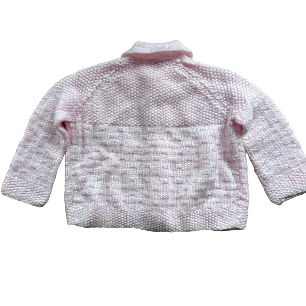 Vintage Grammy Made Pink Knitted Baby Sweater Hidden Snaps Button Placket 9-12M